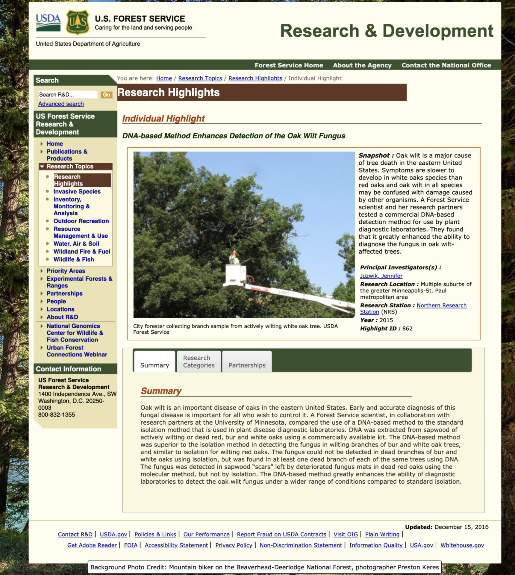 Oak Wilt Diagnostics Research