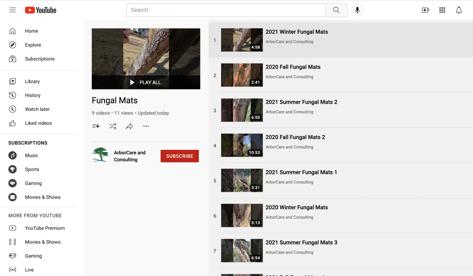 YouTub Fungal Mat Playlist