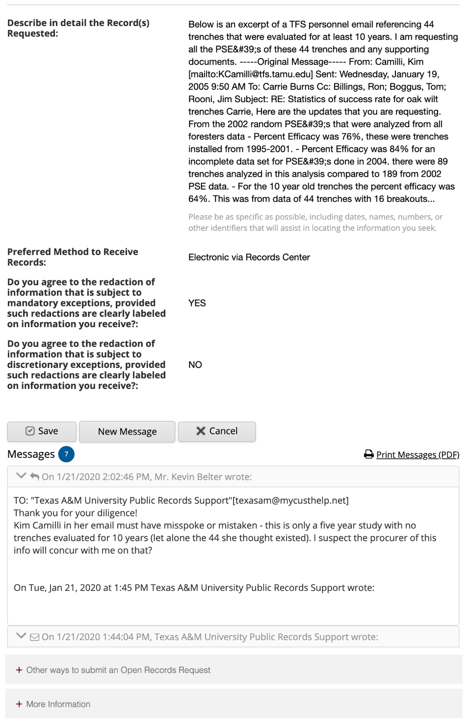 Public Information Act Trenching