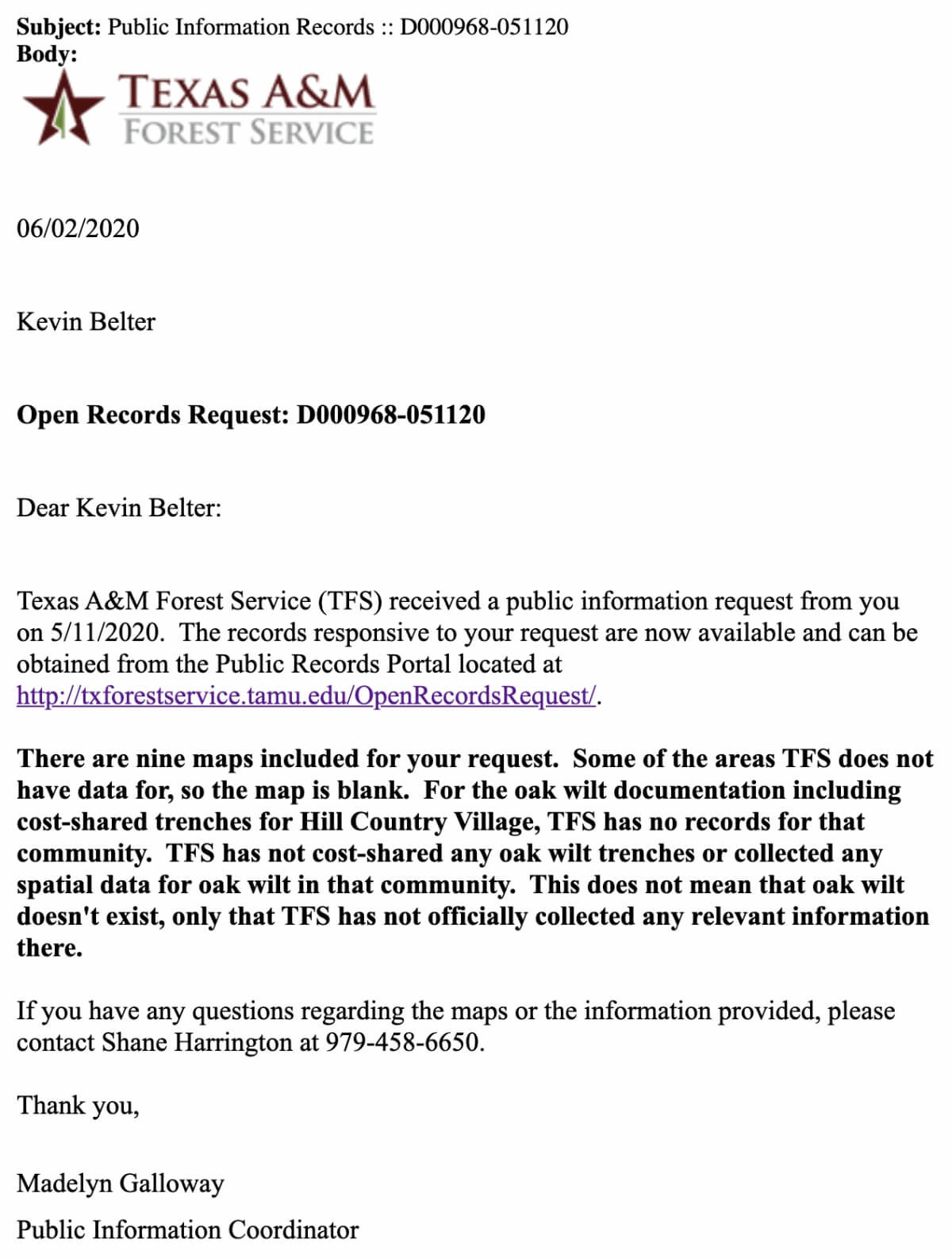 Public Information Records Oak Wilt 16
